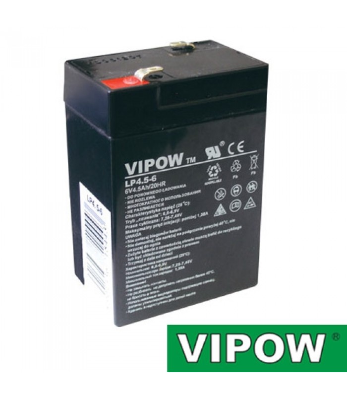 Batéria olovená 6V/ 4.5Ah VIPOW bezúdržbový akumulátor (4,2Ah)