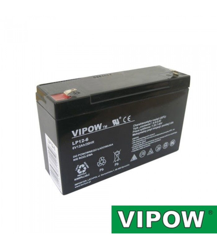 Batéria olovená 6V/12Ah VIPOW bezúdržbový akumulátor
