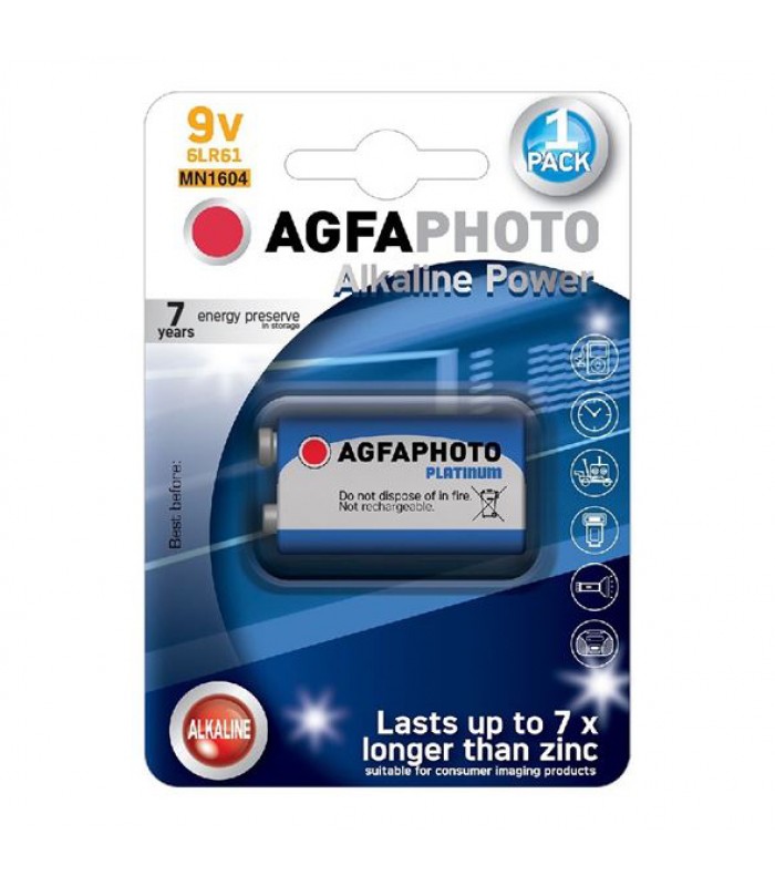 Batéria 6F22 (9V) alkalická AGFAPHOTO Power 1ks blister
